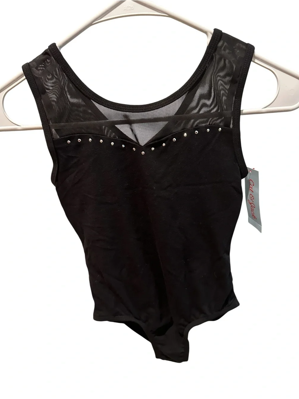 Cat & Jack Black Mesh-Detail Studded Bodysuit